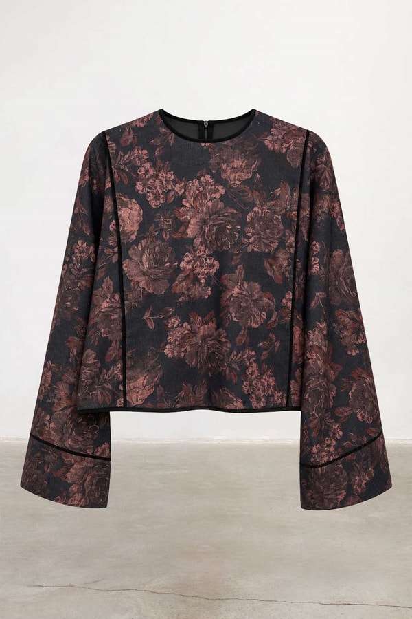 Floral Desenli Bluz Bordo