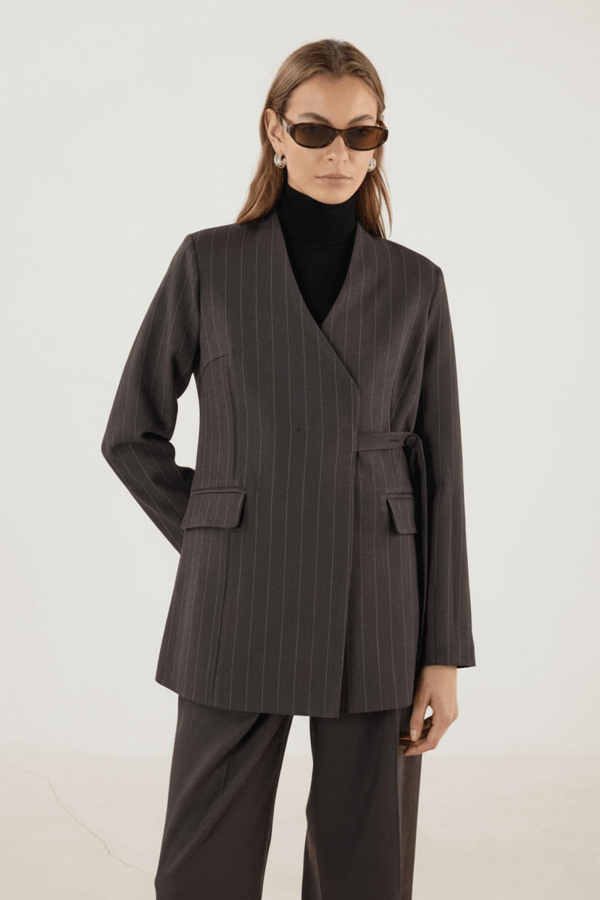 Kahverengi Ceket Pantolon Body Ofis Kombini