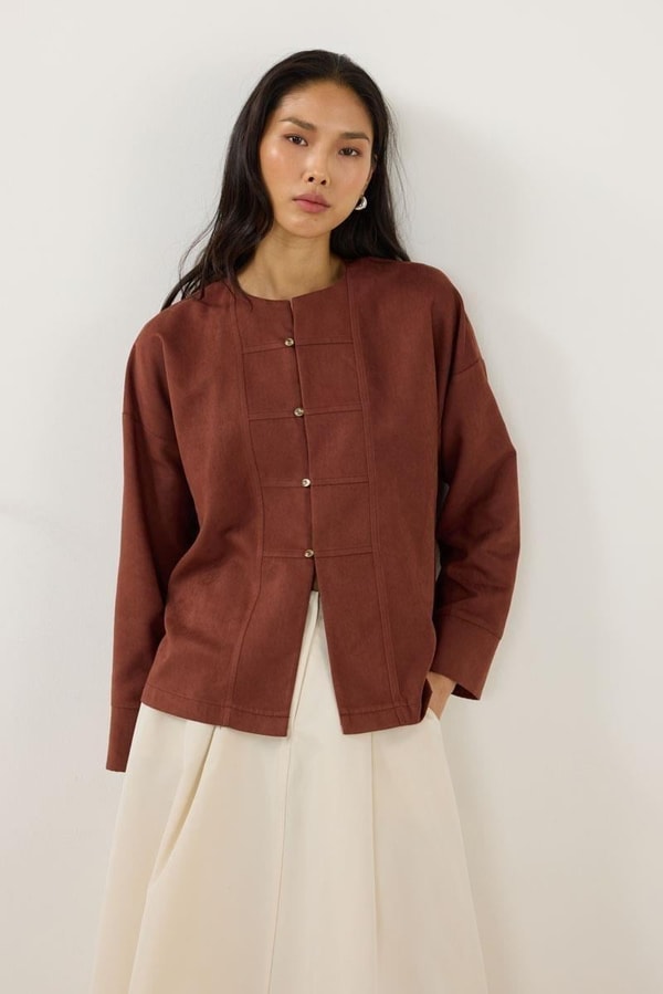 Kahverengi Kaşe Kaban Kombini