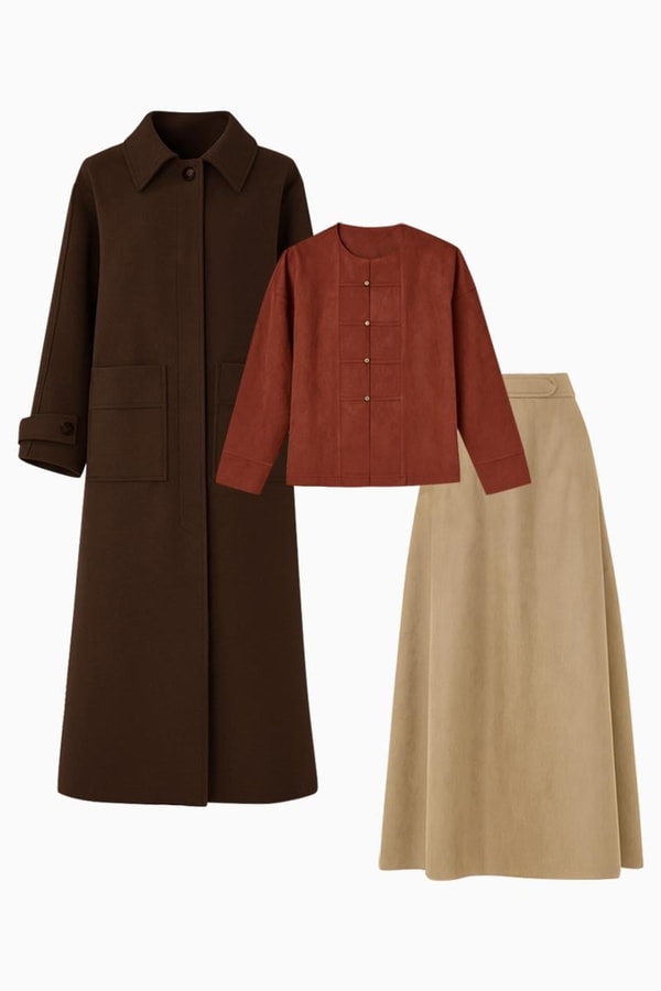 Kahverengi Kaşe Kaban Kombini