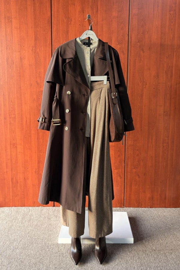 Kahverengi Klasik Uzun Trençkot Kombini