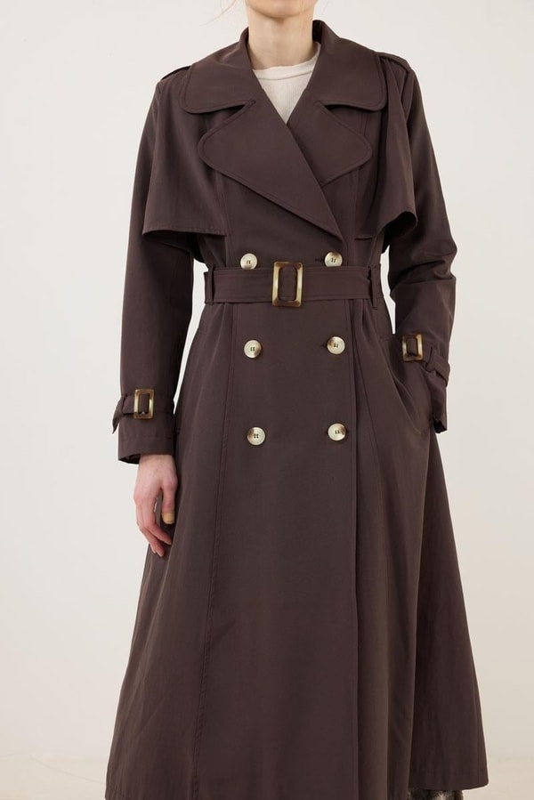 Kahverengi Klasik Uzun Trençkot Kombini