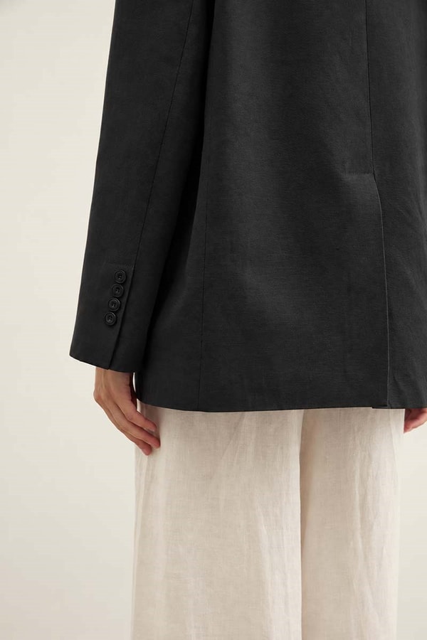 Keten Karışımlı Blazer Ceket Siyah