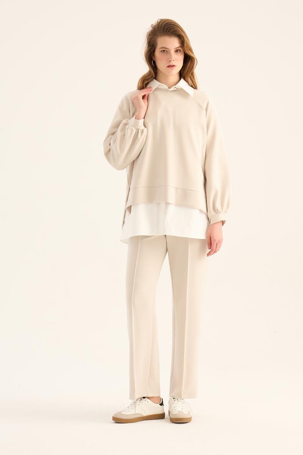 Kısa Modal Sweatshirt Taş