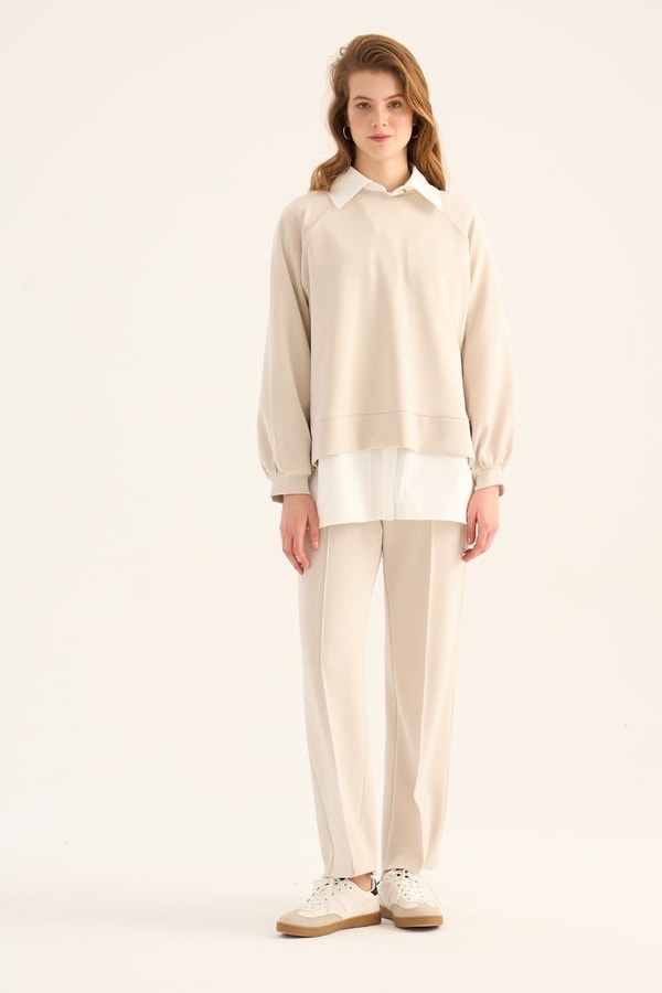 Kısa Modal Sweatshirt Taş