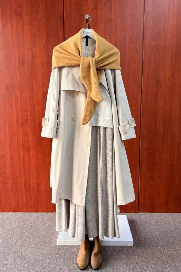 Krem Midi Trençkot Kombini