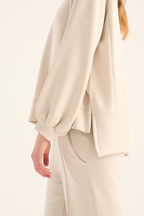 Krem Kısa Sweatshirt Eşofman Kombin