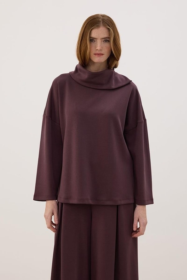 Mendil Yaka Modal Sweatshirt Mürdüm