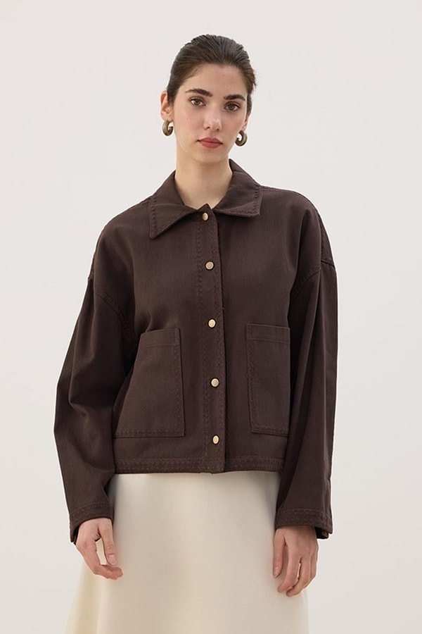 Nakışlı Kanvas Ceket Acı kahve