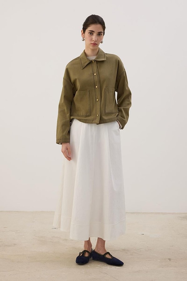 Nakışlı Kanvas Ceket Haki