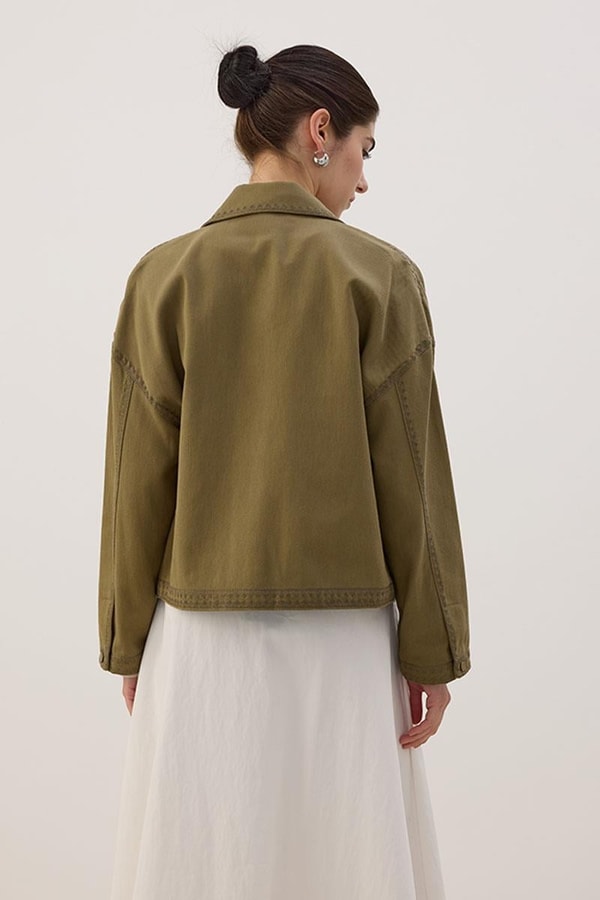 Nakışlı Kanvas Ceket Haki