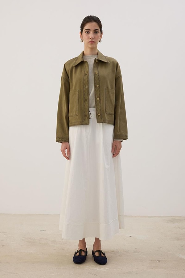 Nakışlı Kanvas Ceket Haki