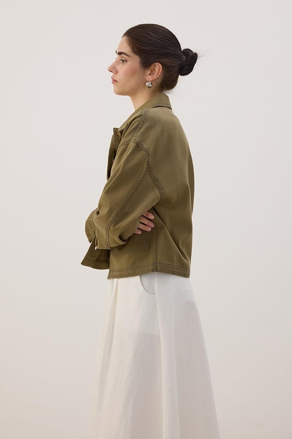 Nakışlı Kanvas Ceket Haki