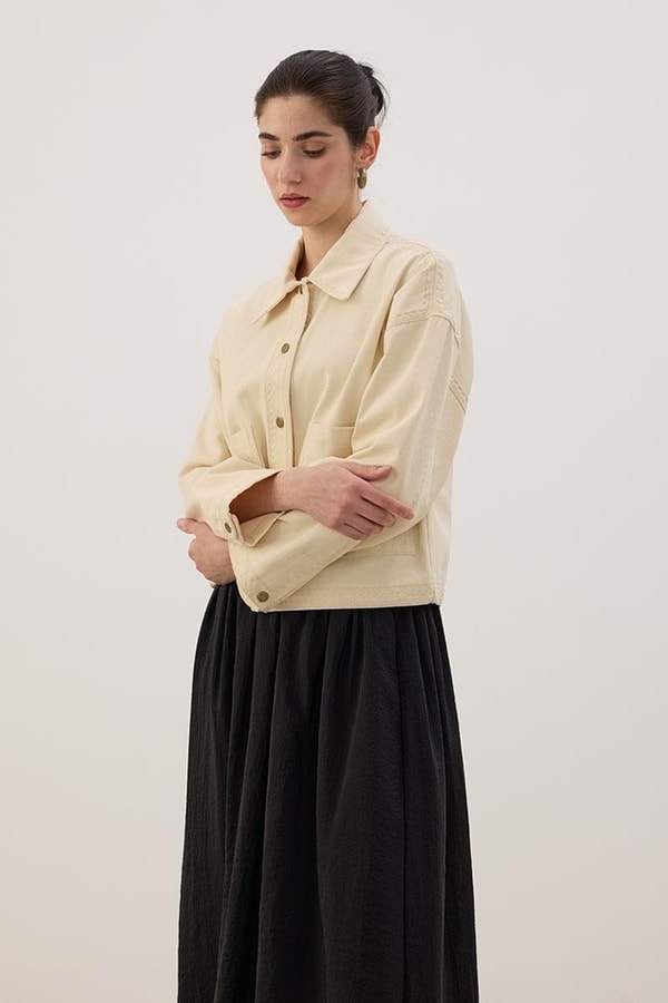 Nakışlı Kanvas Ceket Naturel