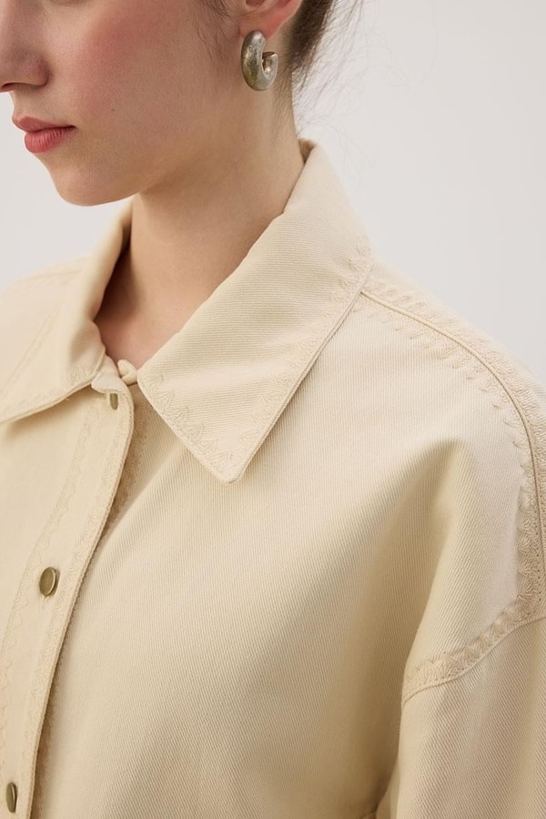 Nakışlı Kanvas Ceket Naturel