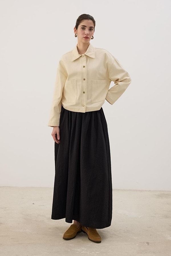 Nakışlı Kanvas Ceket Naturel