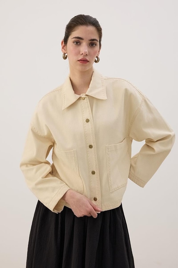 Nakışlı Kanvas Ceket Naturel