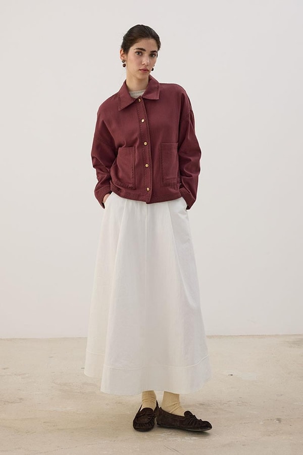 Nakışlı Kanvas Ceket Vişne Çürüğü