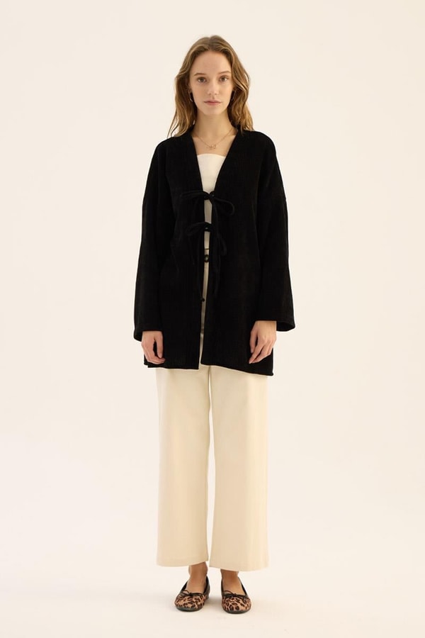 Örgü Kimono Siyah
