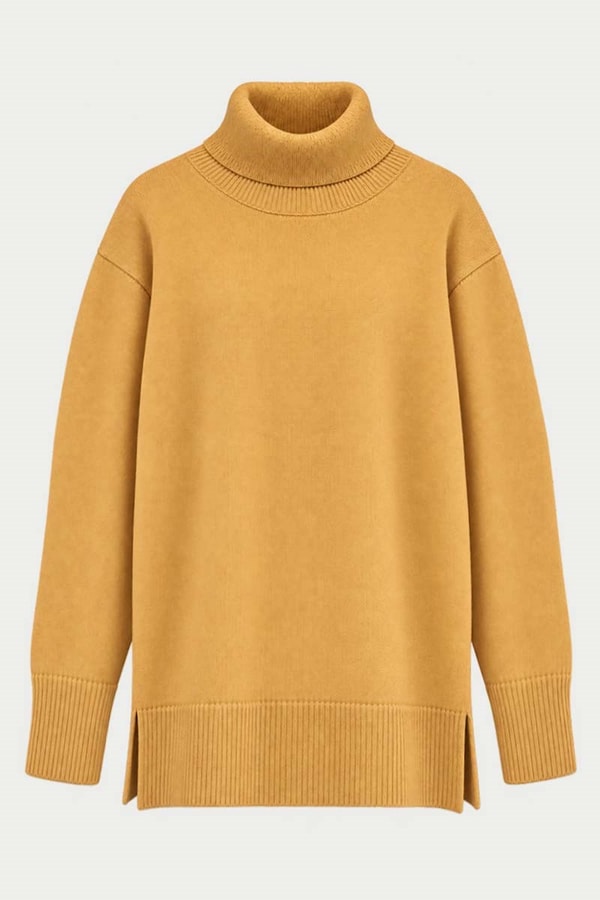 Oversize Balıkçı Yaka Triko Tunik Soft Sarı