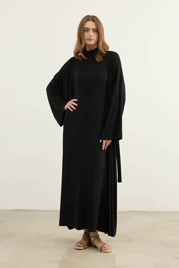 Oversize Viskon Kimono Siyah