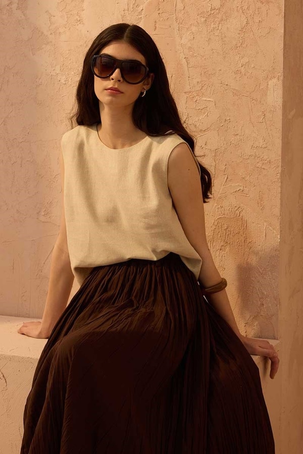 Pamuk Vual Crush Etek Acı kahve