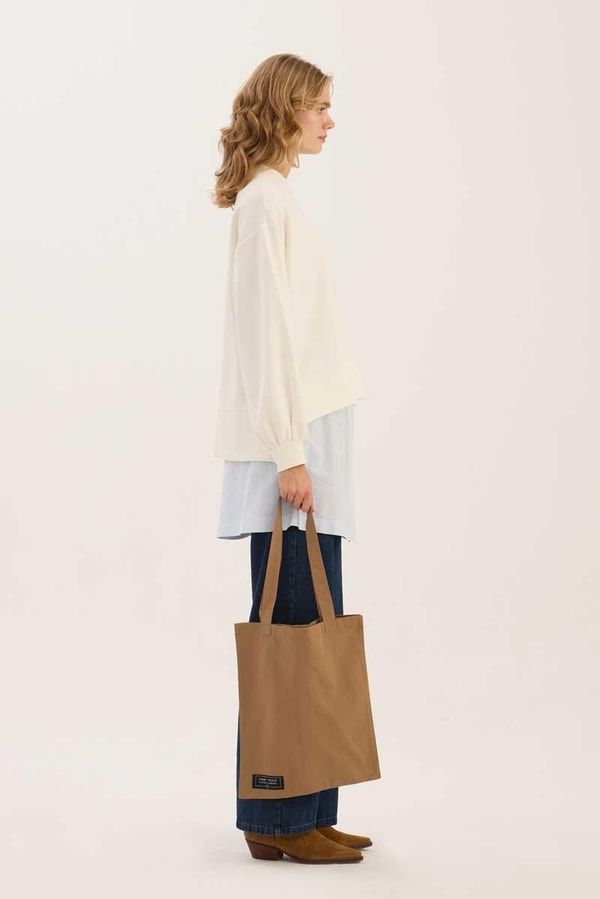 Pamuklu Shopper Çanta Vizon