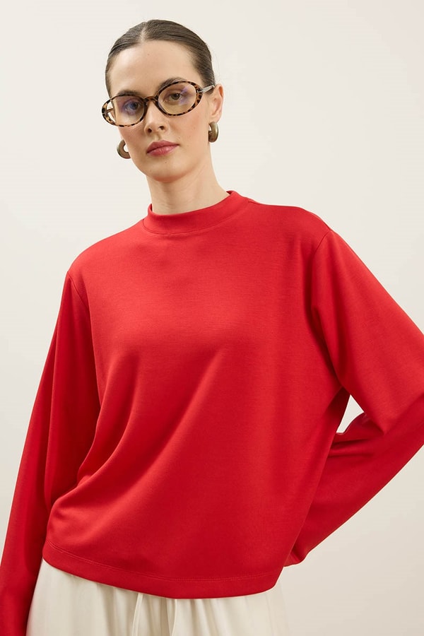 Rahat Kesim Basic Sweatshirt Kırmızı
