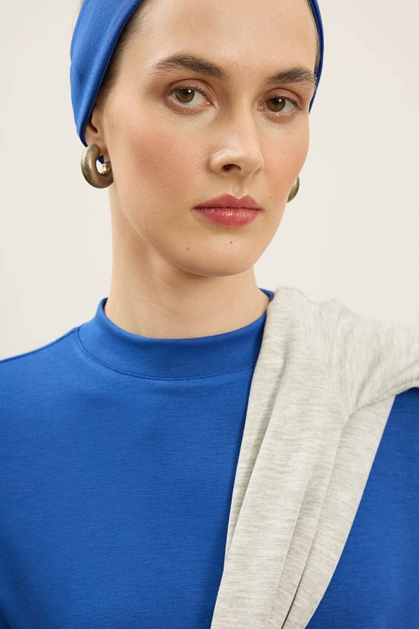 Rahat Kesim Basic Sweatshirt Kobalt Mavisi
