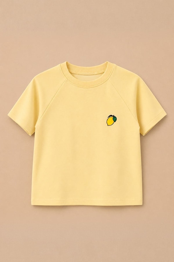 Reglan Kollu Nakışlı Çocuk Tshirt Sarı-Limon Nakışlı