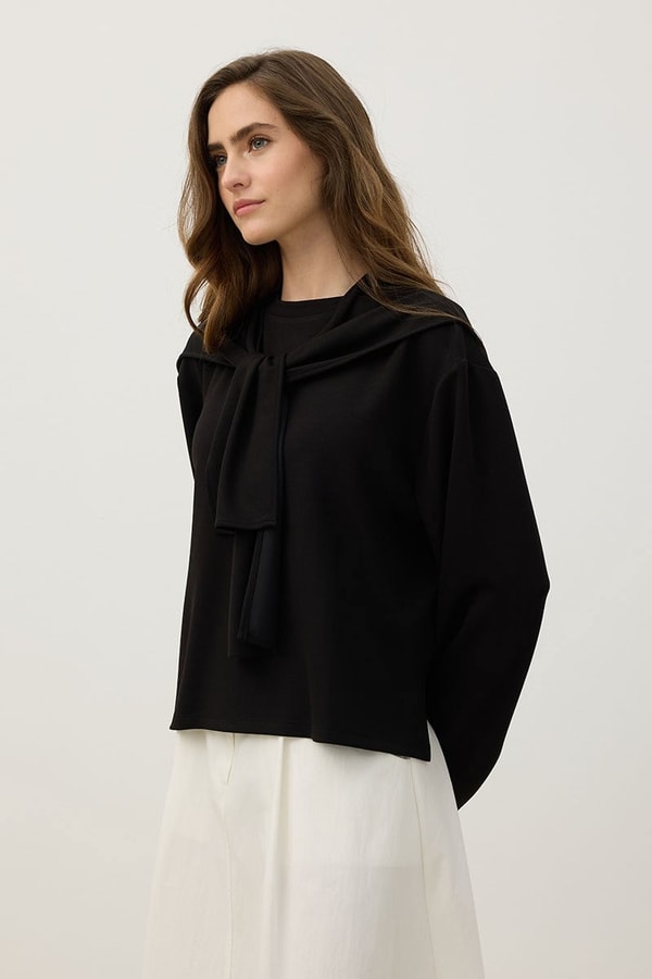 Seyyar Parçalı Sweatshirt Siyah
