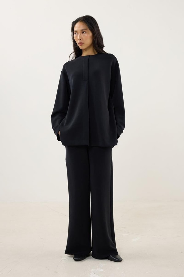 Siyah Sweatshirt Bağcıklı Eşofman Takım