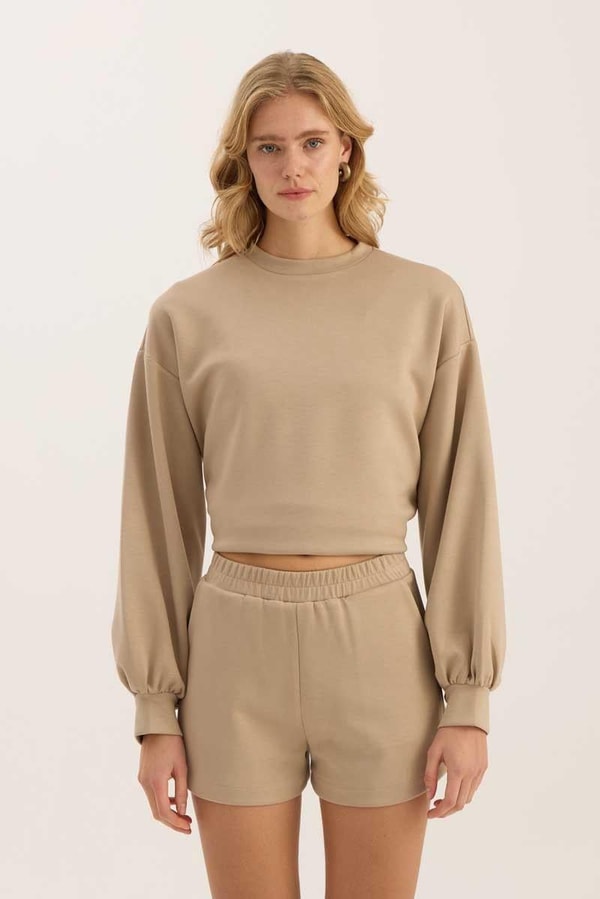 Sweatshirt Şort Koyu Vizon