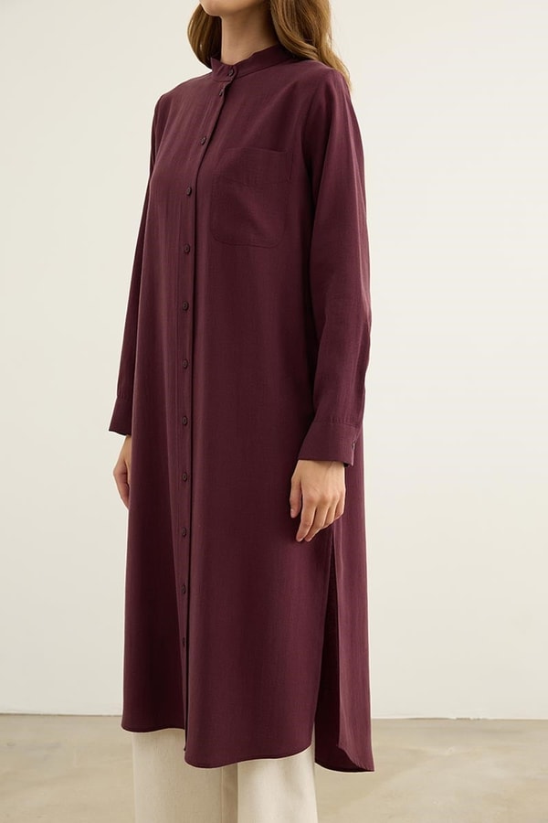 Taşlanmış Tensel Uzun Tunik Bordo