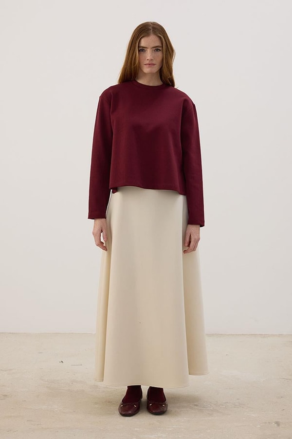 Tok Duruşlu Basic Sweatshirt Mürdüm