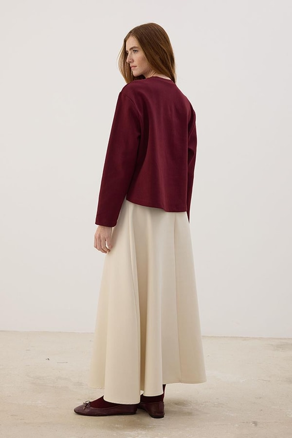 Tok Duruşlu Basic Sweatshirt Mürdüm
