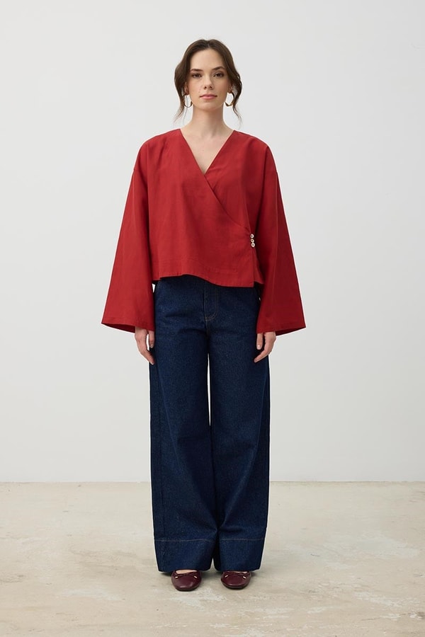 Üç Düğmeli Kimono Kırmızı