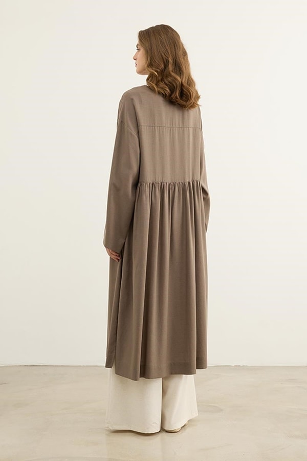 Uzun Kimono Tunik Koyu Vizon