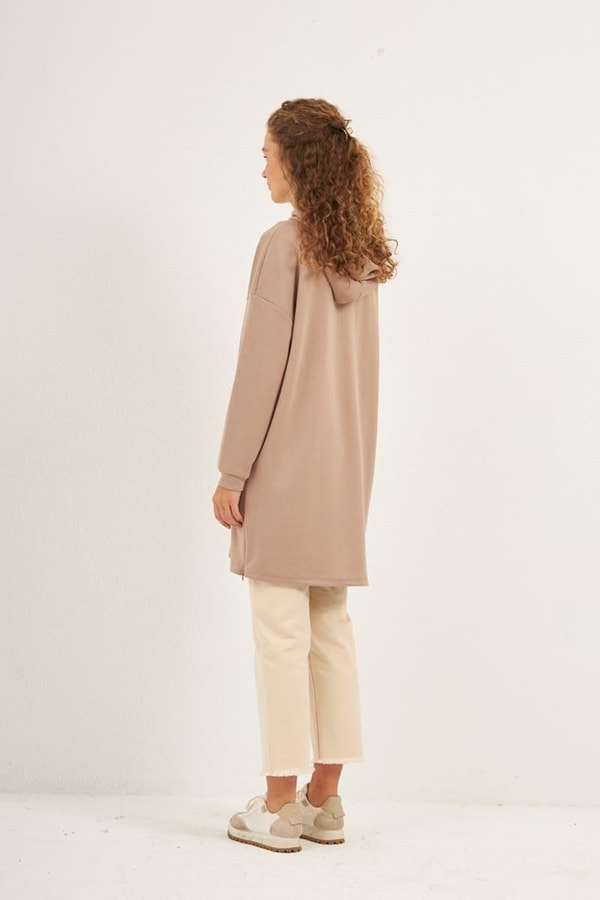 Yanlardan Fermuarlı Sweatshirt Vizon