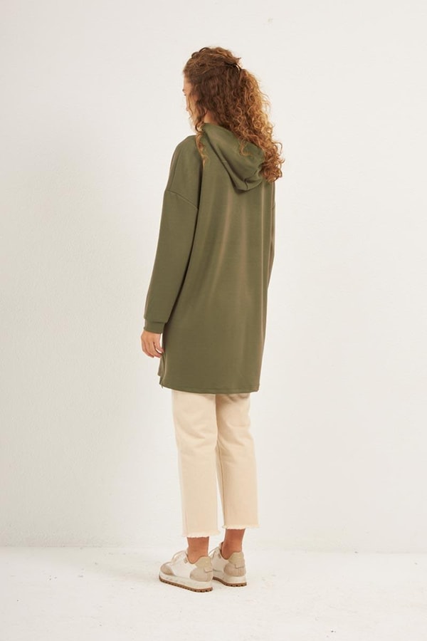 Yanlardan Fermuarlı Sweatshirt Haki
