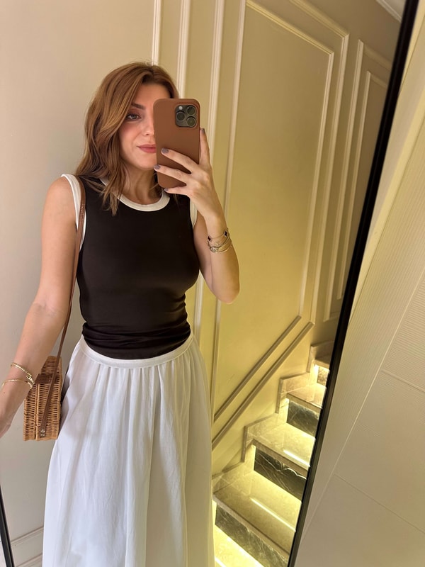 Acı Kahve Kontrast Biyeli Kolsuz Tişört
