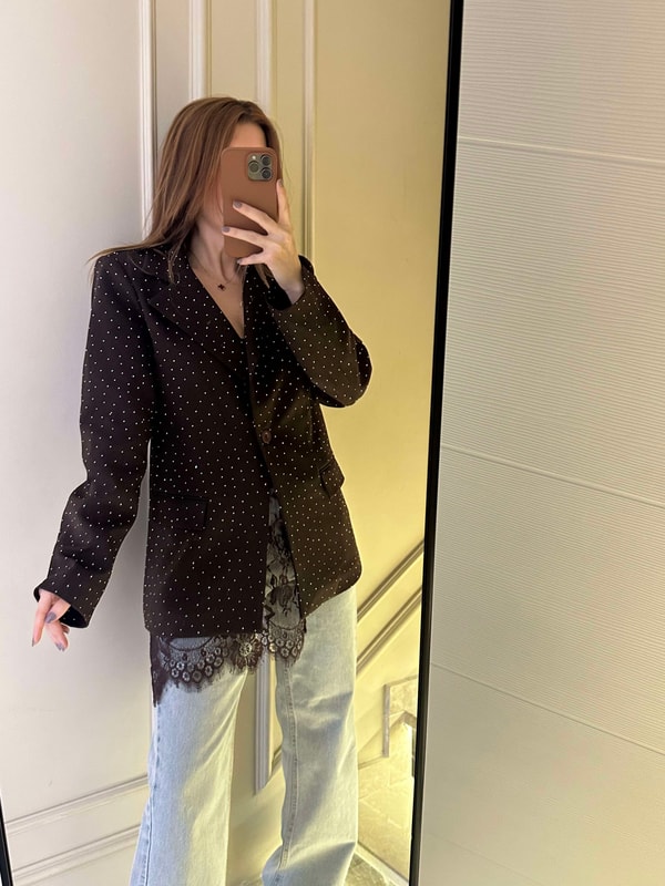 Acı Kahve Taşlı Oversize Blazer Ceket