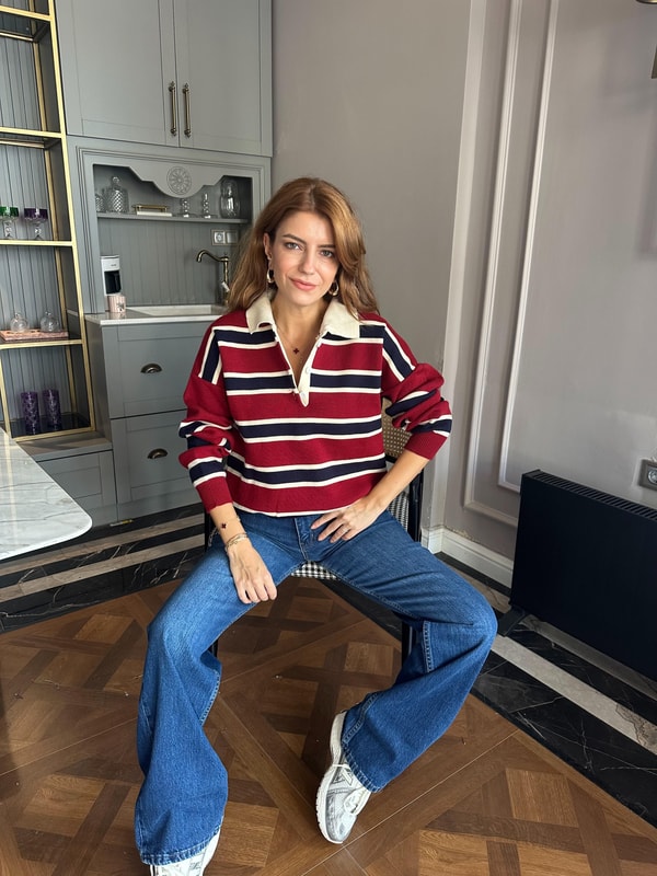 Bordo Polo Yaka Basic Kazak