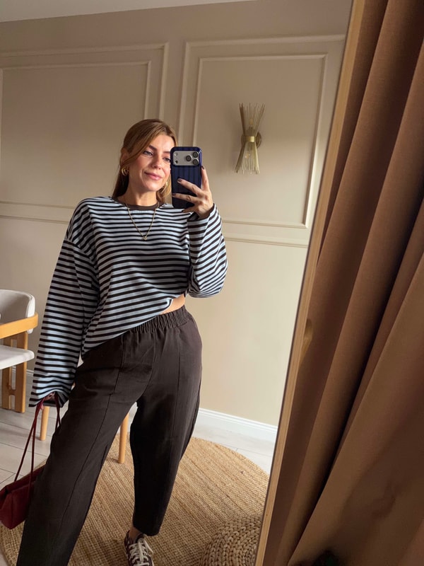 Çizgili Sweatshirt - KahveMavi