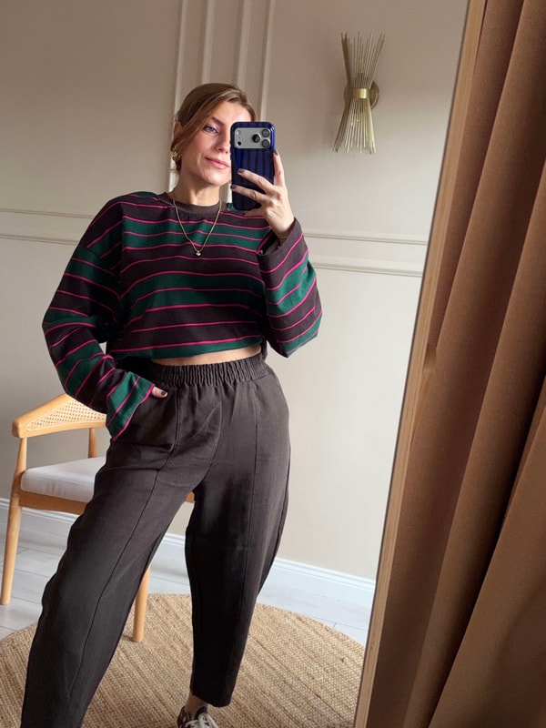 Çizgili Sweatshirt - YeşilKahve