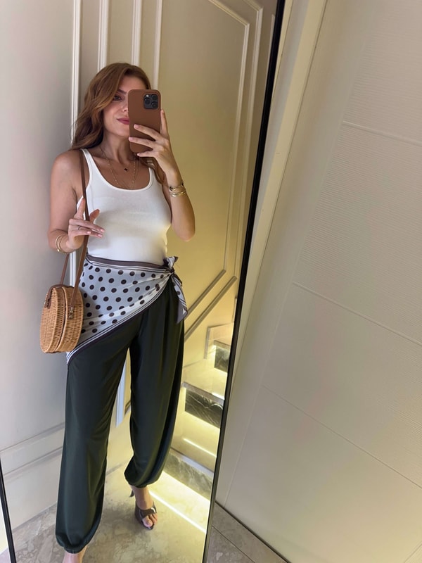 Haki Dökümlü Balon Şalvar Pantolon
