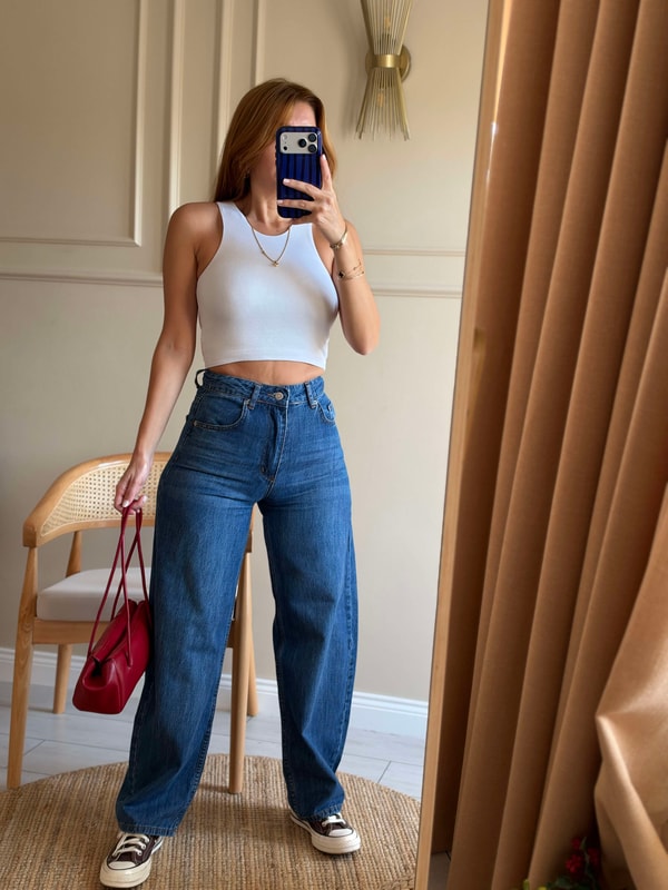 Kadın Barrel Fit Balon Kesim Jean - Lacivert