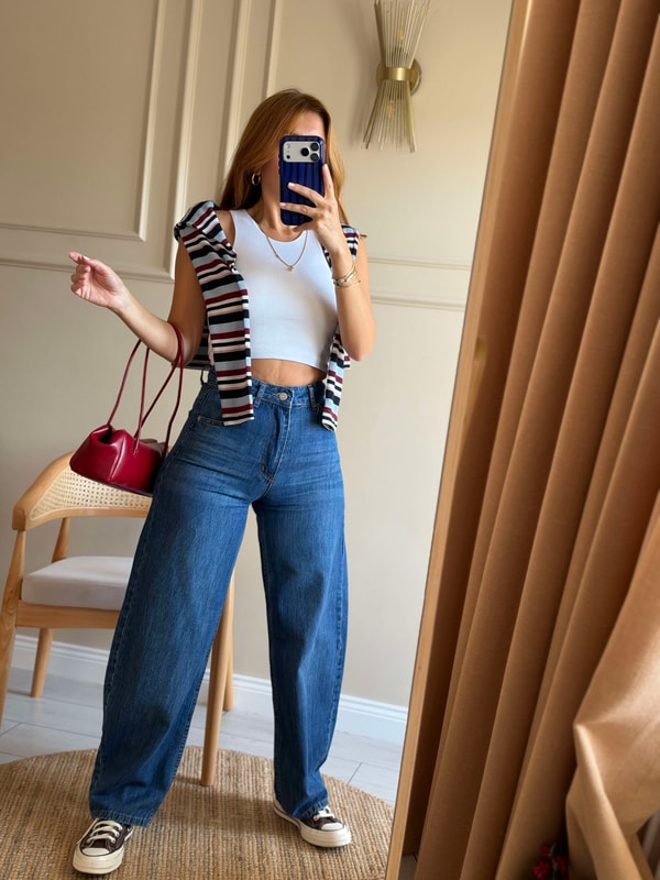 Kadın Barrel Fit Balon Kesim Jean - Lacivert