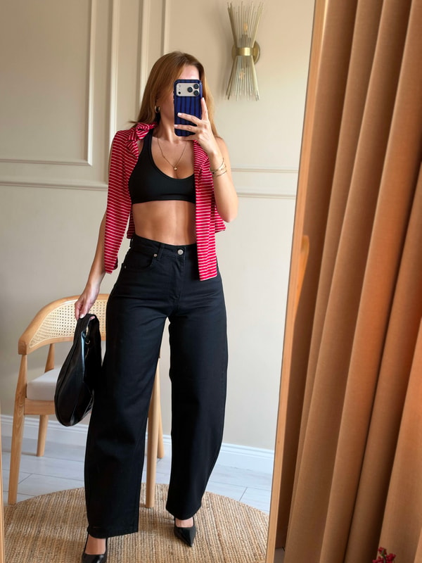 Kadın Barrel Fit Balon Kesim Jean - Siyah