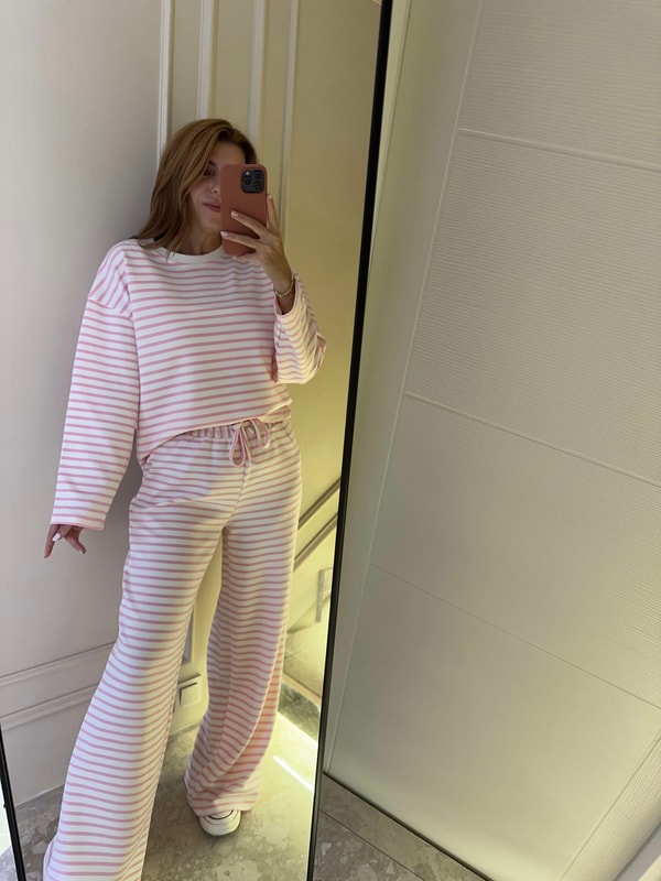 Kadın Bisiklet Yaka Çizgili Takım - Pembe